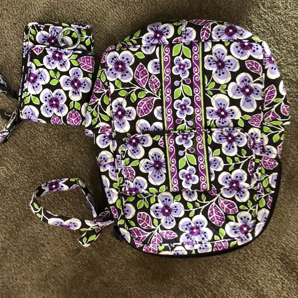 Vera Bradley backpack with matching wristlet.